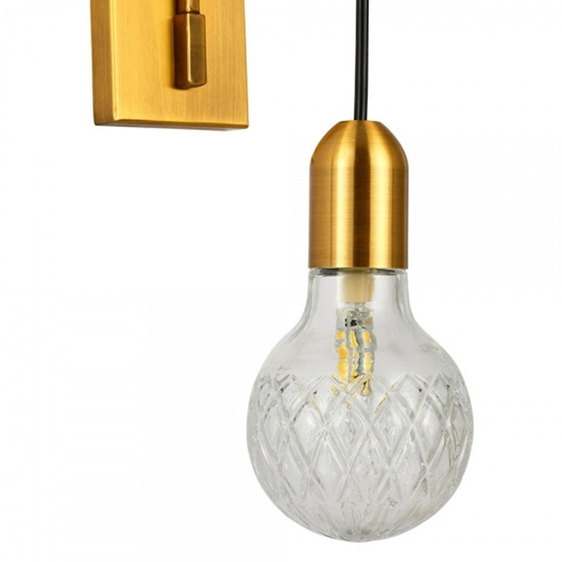 Single Exposed Bulb Wall Mounted Light Simple Clear Lattice Glass Wall Sconce with Gold Metal Backplate