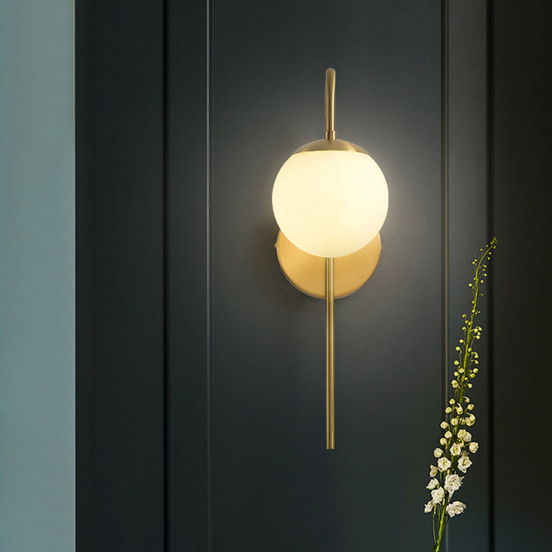 Sphere Wall Mounted Lamp Minimal Frosted Glass 1 Bulb White Sconce Lighting with Gold Gooseneck Arm
