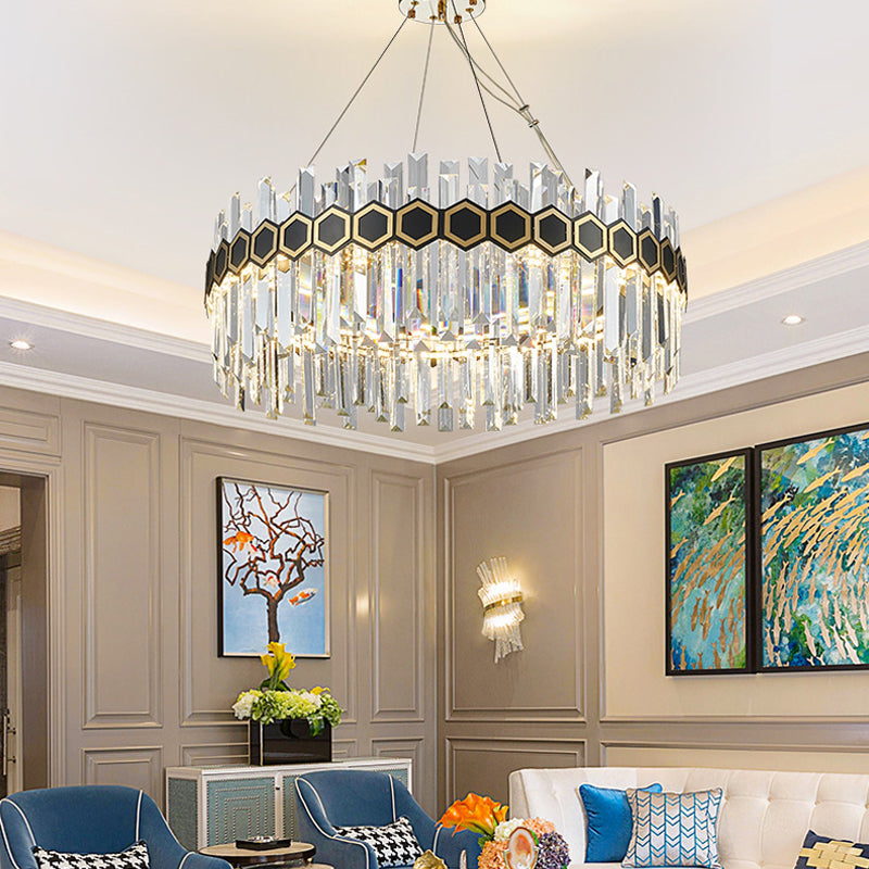 23,5 "/31.5" W Tapered Icicle Crystal Suspension Anhänger modernistischer LED Schwarzer Deckenkraut