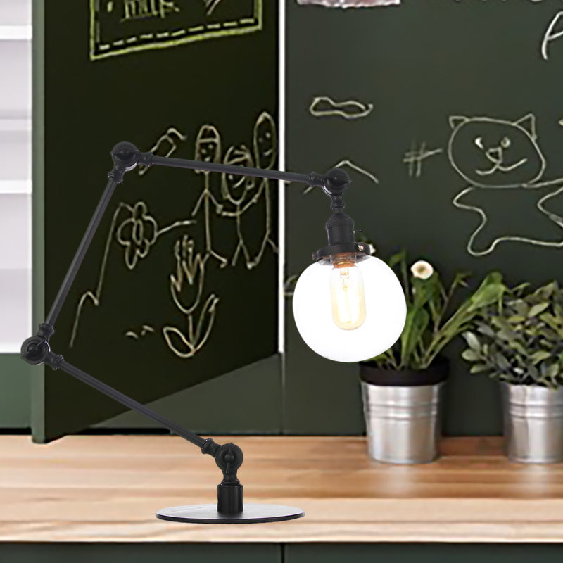 Industrial Global Table Lamp Amber/Clear Glass 1 Light Restaurant Table Light with Adjustable Arm in Black/Brass Finish