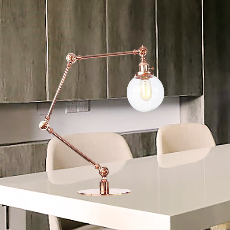 Industrial Global Table Lamp Amber/Clear Glass 1 Light Restaurant Table Light with Adjustable Arm in Black/Brass Finish