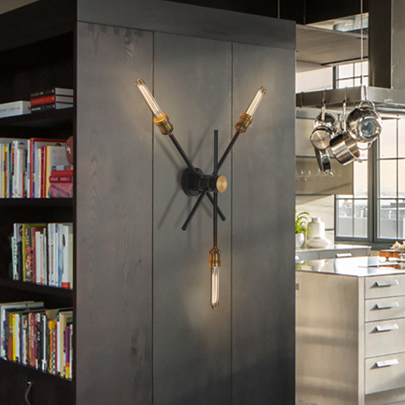 2/3 Heads Metal Wall Sconce Colonialist Black and Gold Crossed Living Room Wall Mount Light Fixture