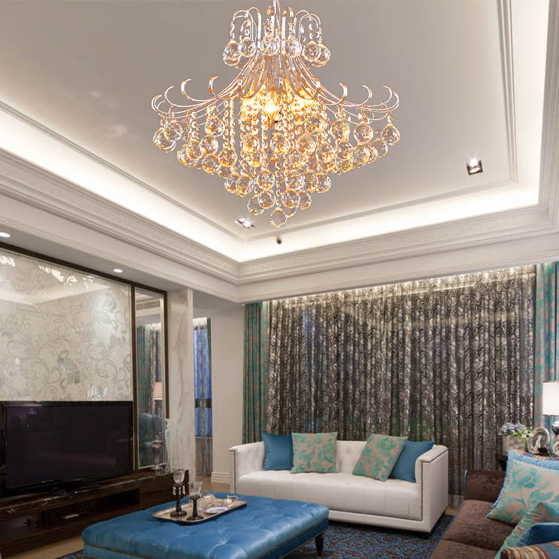 Lampadario a pendente a ciondolo svasato in cristallo argento tradizionale camera da letto a 4 luci