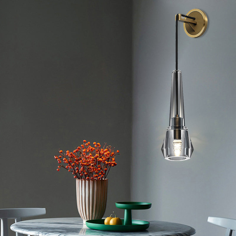 Minimalistische konische/Taschenlampen -Schattenwandlampe 13 "/26" H 1 Kopf klares Kristallleuchten in Gold in Gold