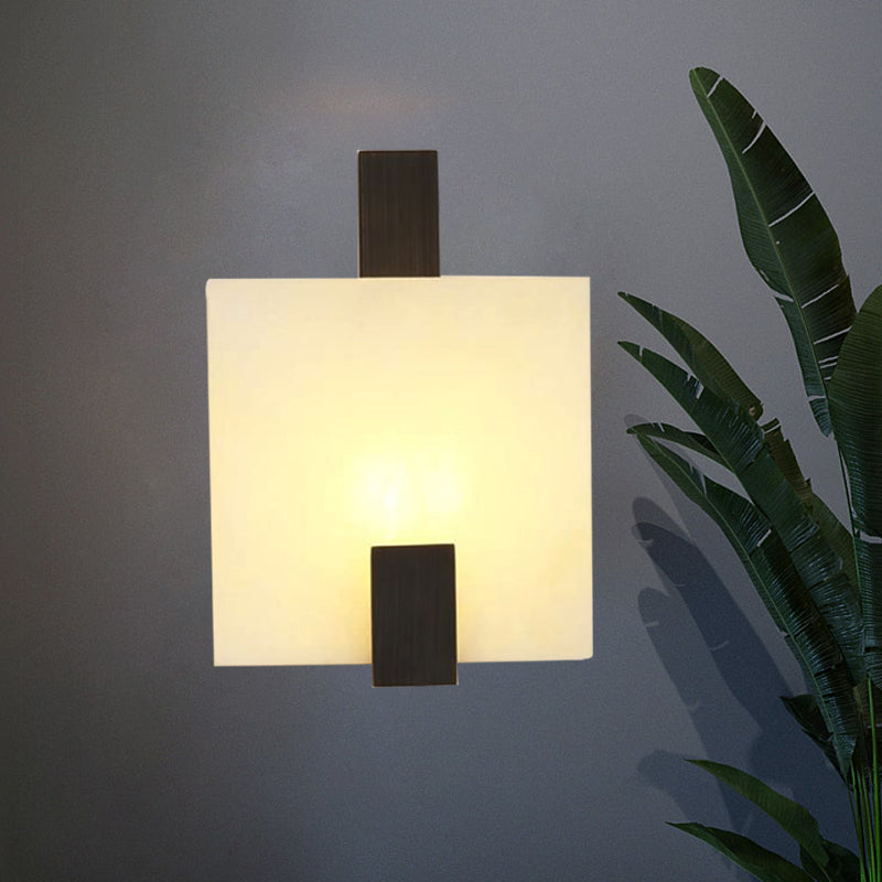 Square Marble Flush Wall Sconce Colonial 1 Bulb Foyer LED Wall Lighting Fixture in Gold/Black