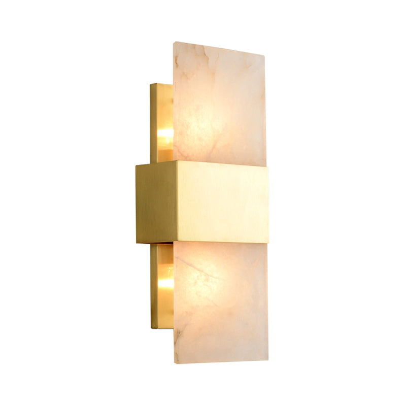 2 Bulbs Rectangle Flush Mount Colonial Gold Marble Wall Sconce Lighting for Living Room