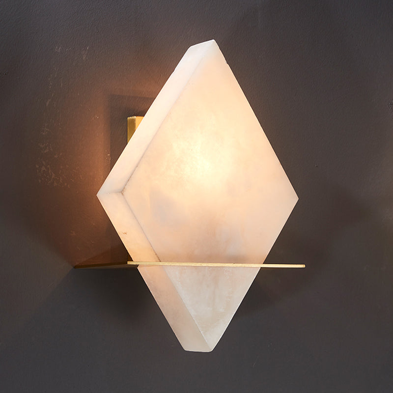 Single Head Marble Sconce Colonialist Gold Rhombus Dining Room Flush Mount Wall Light