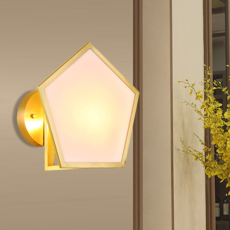 Colonial Geometric Wall Lamp 1 Head Opaline Glass Wall Sconce Lighting in Gold for Bedroom