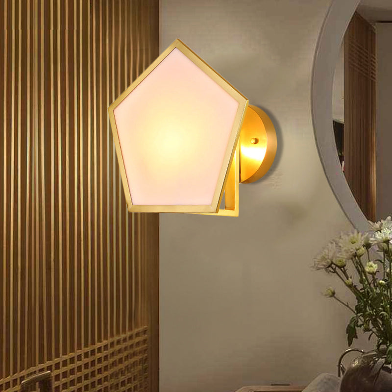 Colonial Geometric Wall Lamp 1 Head Opaline Glass Wall Sconce Lighting in Gold for Bedroom