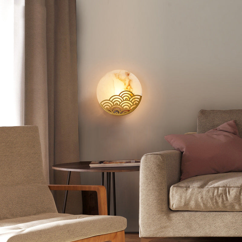 Kreisförmige Schlafzimmer Wandlampe Kolonialismus Marmor Ein leicht goldener Wandbeleuchtung, 8 "/10" breit