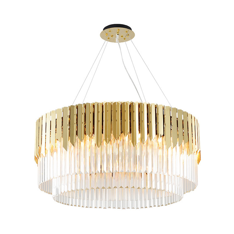 8/12-Light Living Room Chandelier Contemporary Golden Pendant Light with Tiered Round Crystal Shade