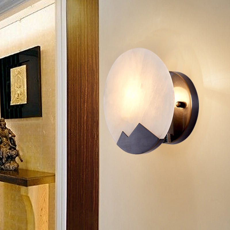 Marble Black Sconce Light Circular Single Head Colonial Flush Mount Wall Light for Study, 8"/10" Wide