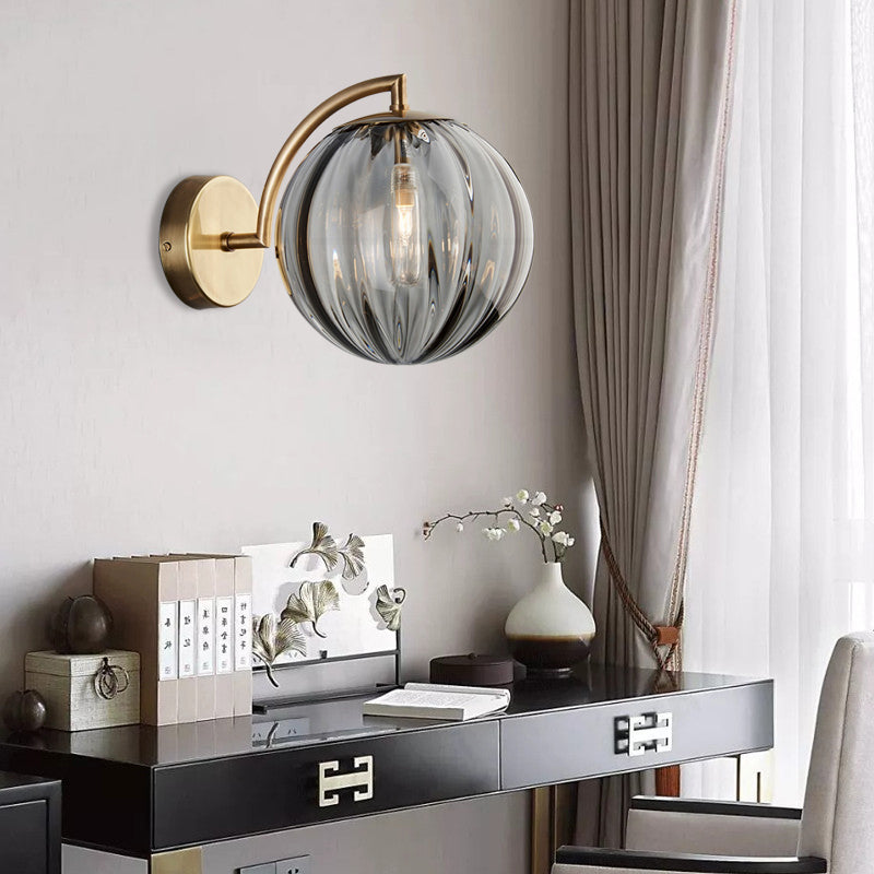 Globe Smoke Gray/Amber/Blue Water Glass Sconce Colonialism 1 Bulb Living Room Wall Light Fixture