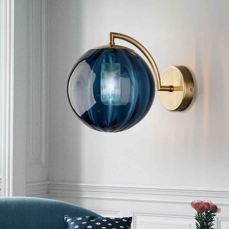 Globe Smoke Gray/Amber/Blue Water Glass Sconce Colonialism 1 Bulb Living Room Wall Light Fixture