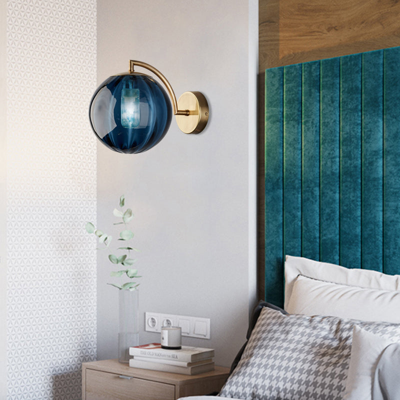 Globe Smoke Gray/Amber/Blue Water Glass Sconce Colonialism 1 Bulb Living Room Wall Light Fixture