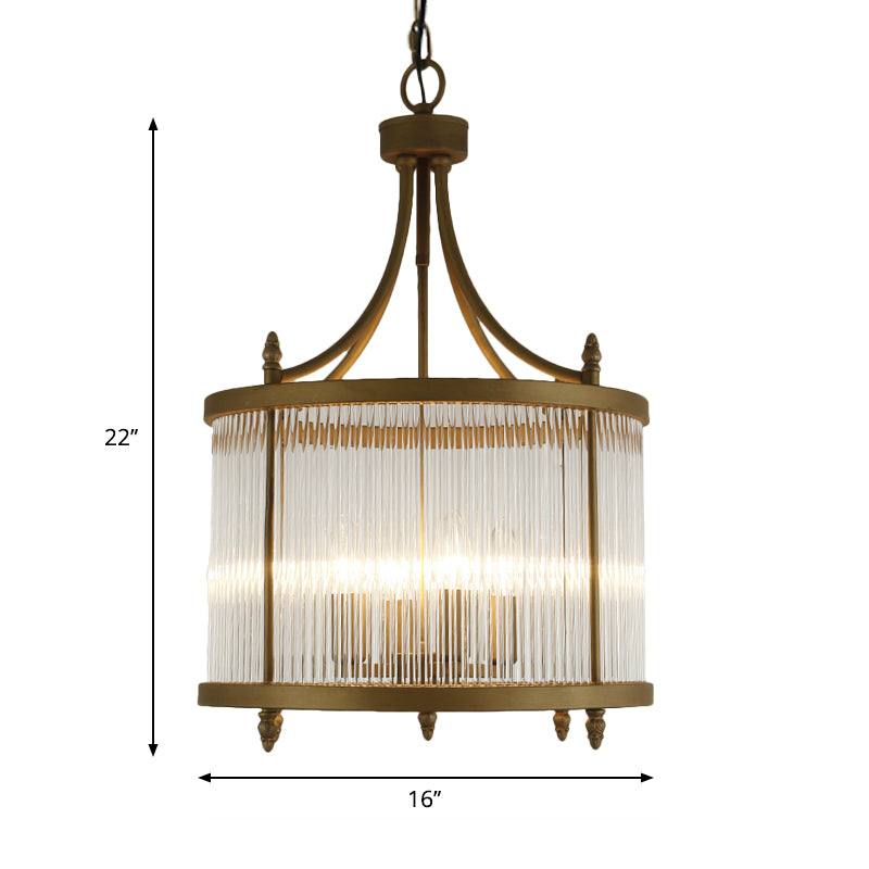 Round Mesh Corridor Chandelier Light Crystal 4 Lights Chinese Style Hanging Lamp in Black