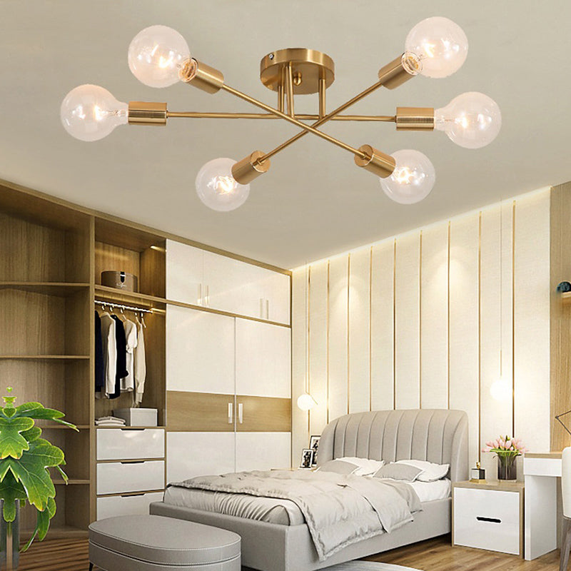 6 Lights Bare Bulb Ceiling Light Post-modern Metal Interlocking Lines Shape Flushmount Lighting Fixture