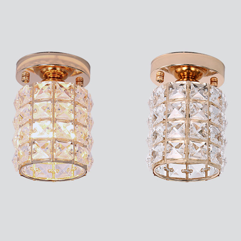 Rose Gold Mini Flush Mount Ceiling Light with K9 Crystal Shade Contemporary Style Lighting Fixture for Foyer