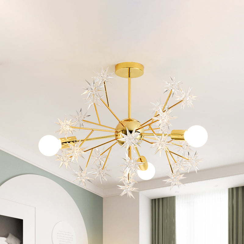 Lampada lampadario d'oro Sputnik Contemporary 3 luci in metallo kit di luce a sospensione con accento a stella