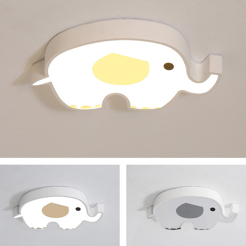 Cartoon Animals Shaped Metal Flush Light White Children Room LED Flush Ceiling Lamp with Acrylic Lampshade
