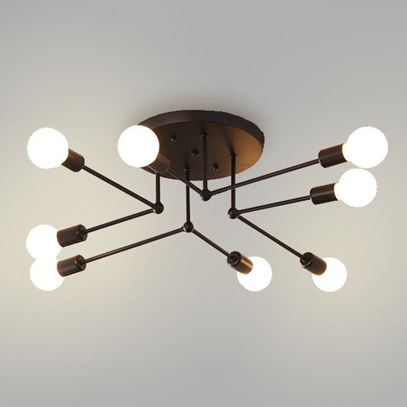 Sputnik Multi Light Ceiling Light Bare Bulb Restaurant Industrial Style Lighting Fixtures in Wrought Iron