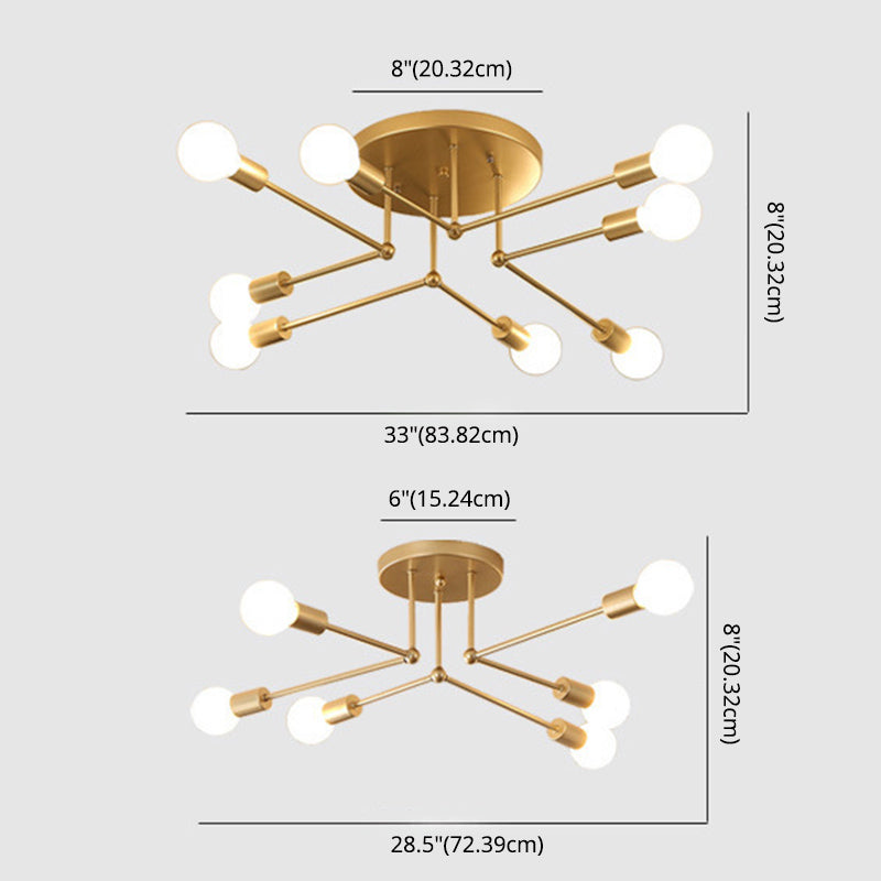 Sputnik Multi Light Ceiling Light Bare Bulb Restaurant Industrial Style Lighting Fixtures in Wrought Iron