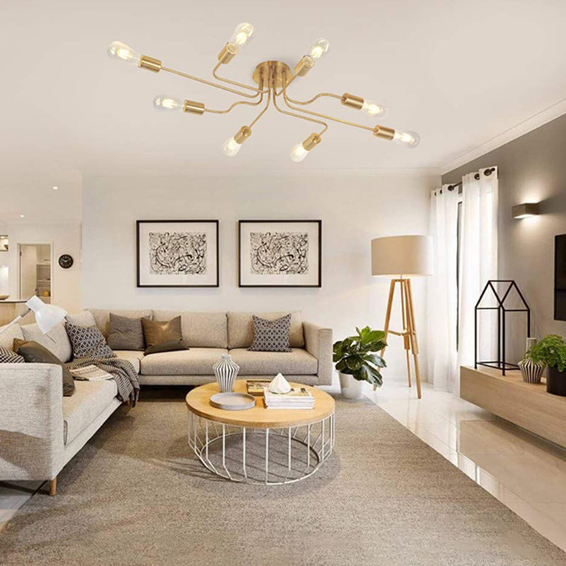Blote Lamp Spider Plafond Licht Retro Style Iron Multi Light Living Room Flush-mount Suspension Light in Gold