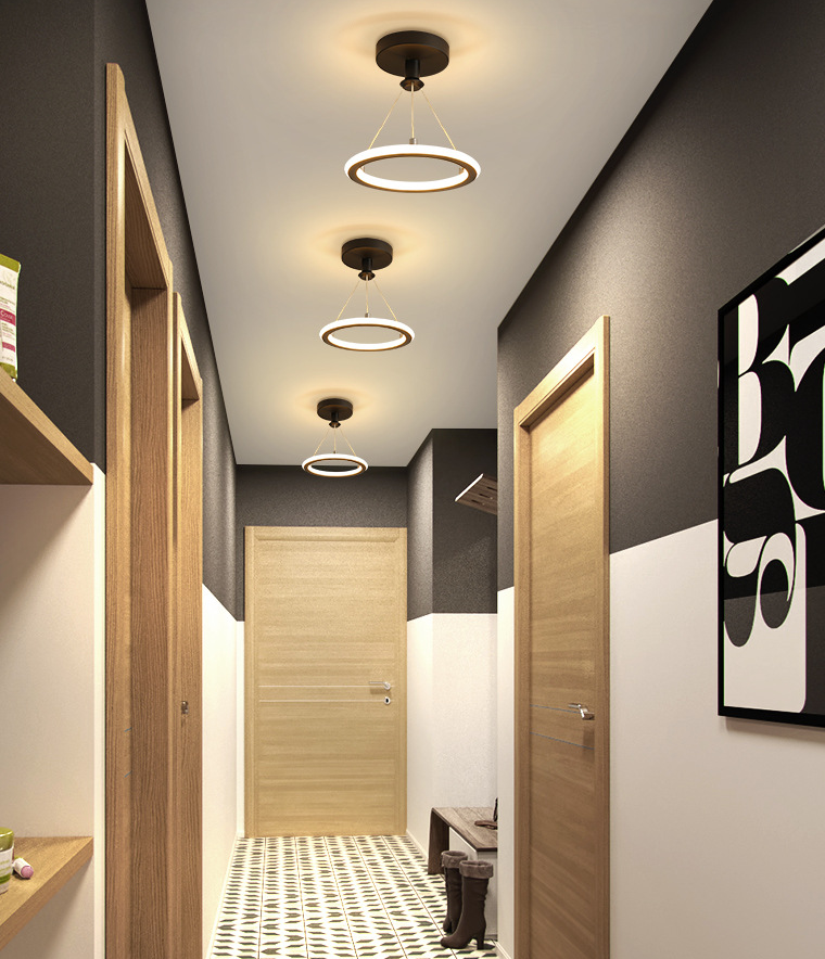 Circle Semi Flush Mount Light Metal Modern Flush Mount Ceiling Light Fixtures for Hallway