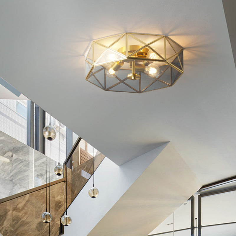 Octagon Flush Mount Plafond Licht Colonial Clear Glass Ceiling Mount Light Fixture voor slaapkamer