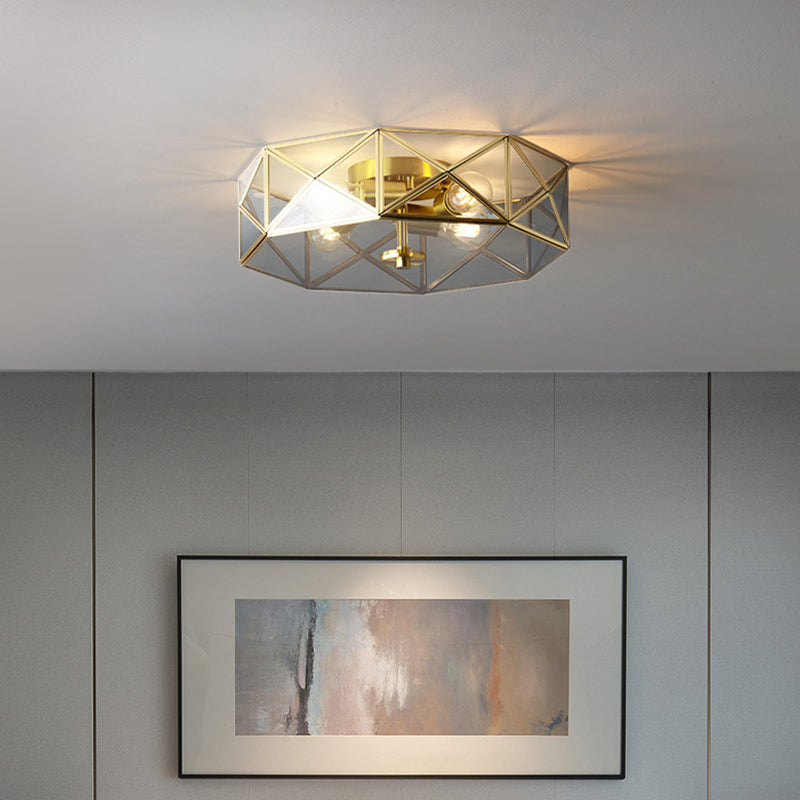 Octagon Flush Mount Plafond Licht Colonial Clear Glass Ceiling Mount Light Fixture voor slaapkamer