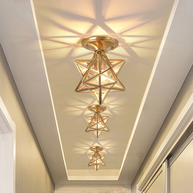 Lámpara de techo de metal vintage con montaje semi empotrado en forma de estrella para pasillo
