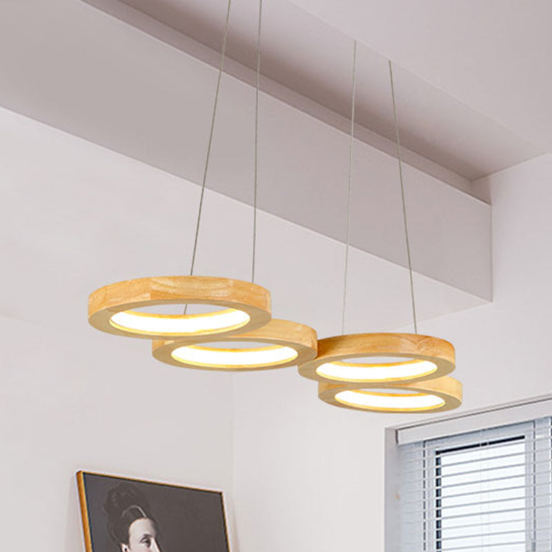Orbicular Chandelier Light Fixture Minimalist Wooden Dinning Room LED Chandelier Pendant Light in Wood