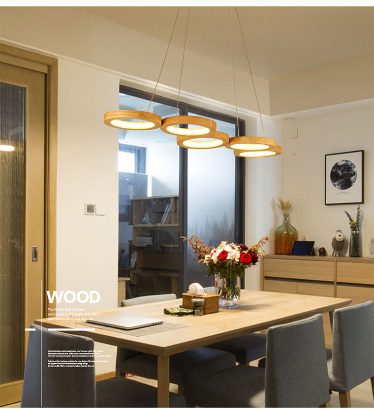 Orbicular Chandelier Light Fixture Minimalist Wooden Dinning Room LED Chandelier Pendant Light in Wood
