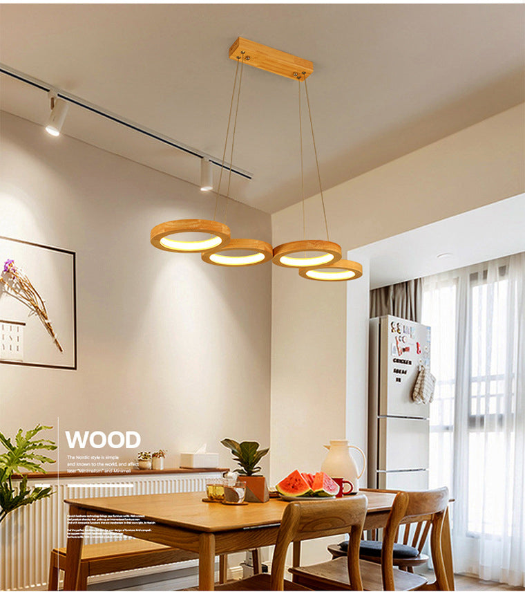 Orbicular Chandelier Light Fixture Minimalist Wooden Dinning Room LED Chandelier Pendant Light in Wood