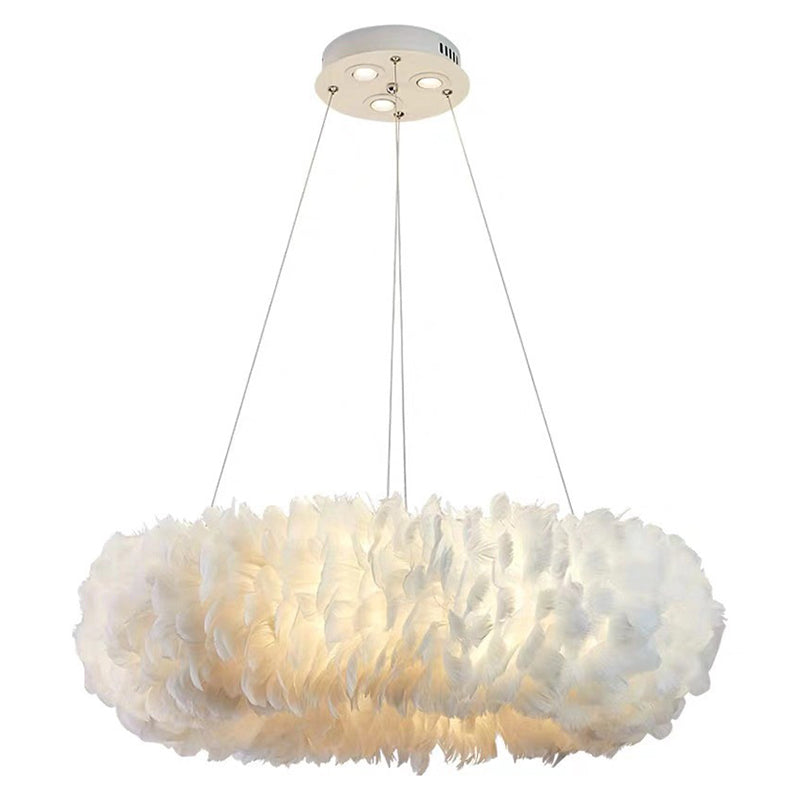 Feather Donut Chandelier Pendant Light Nordic Style White Pendant Lighting Fixture