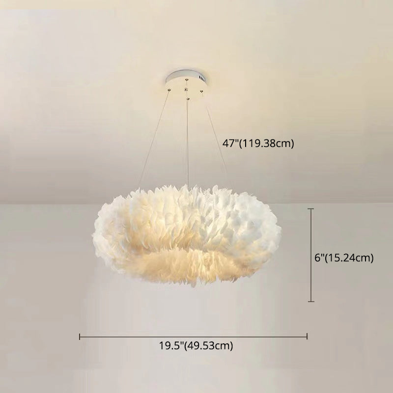 Feather Donut Chandelier Pendant Light Nordic Style White Pendant Lighting Fixture