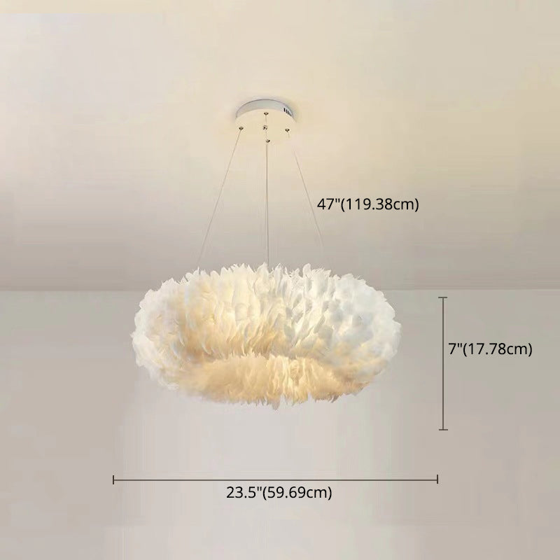 Feather Donut Chandelier Pendant Light Nordic Style White Pendant Lighting Fixture