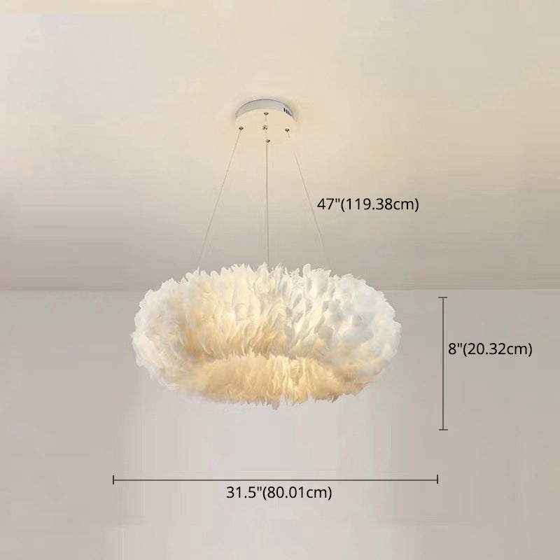 Feather Donut Chandelier Pendant Light Nordic Style White Pendant Lighting Fixture