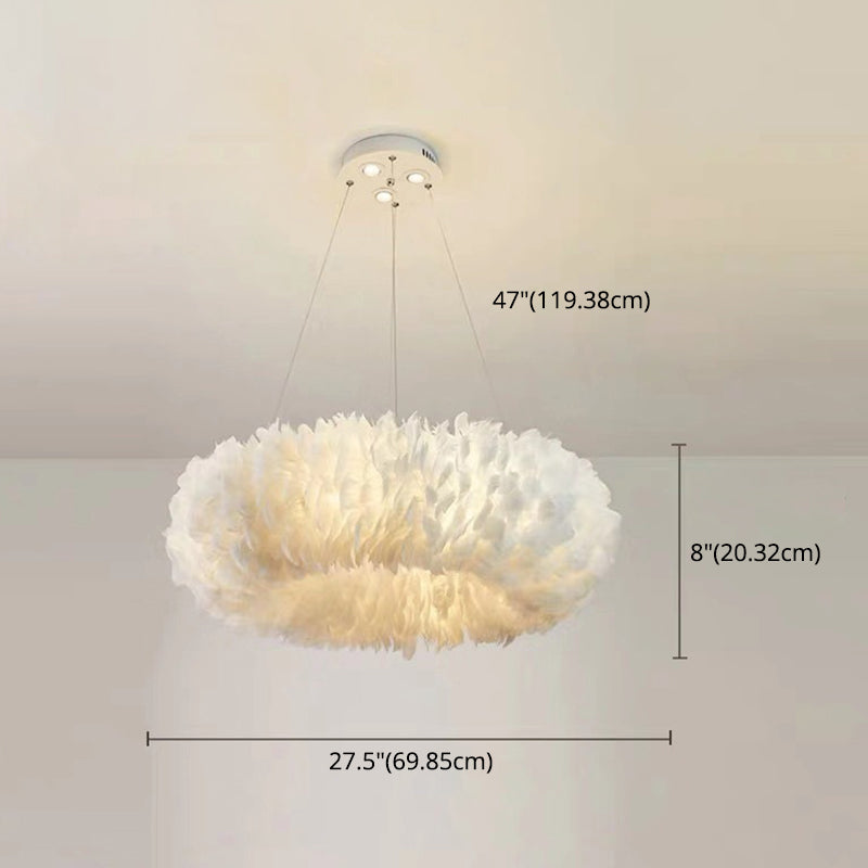 Feather Donut Chandelier Pendant Light Nordic Style White Pendant Lighting Fixture