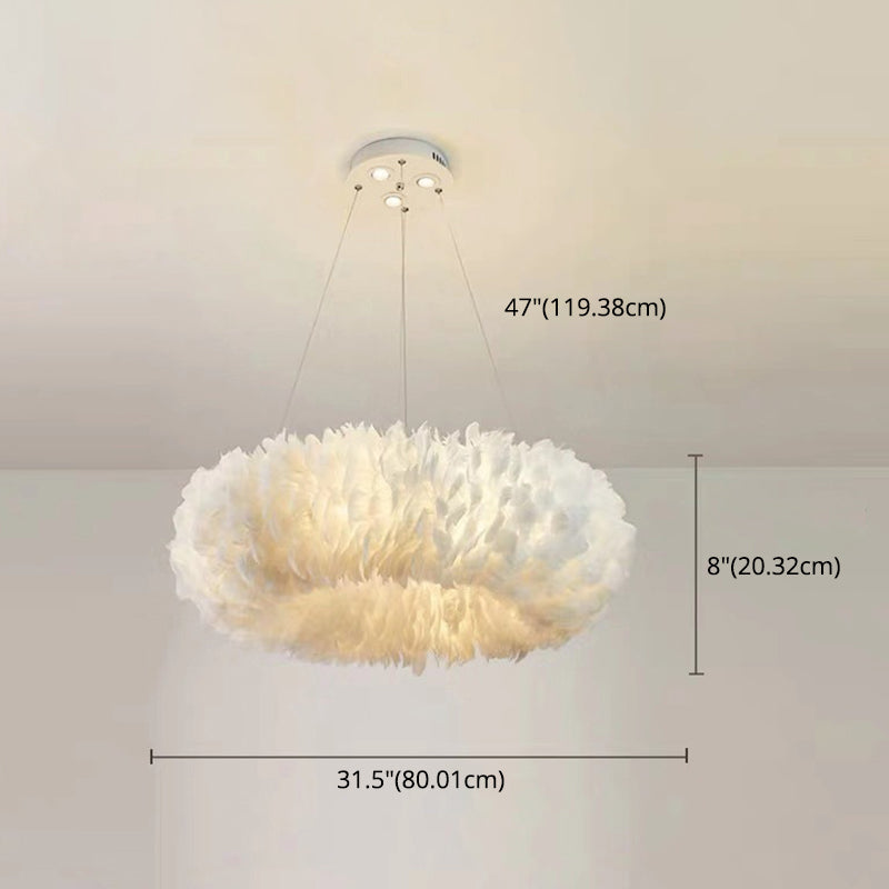 Feather Donut Chandelier Pendant Light Nordic Style White Pendant Lighting Fixture