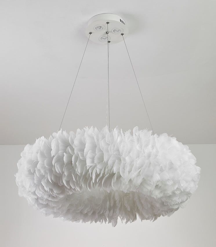 Feather Donut Chandelier Pendant Light Nordic Style White Pendant Lighting Fixture