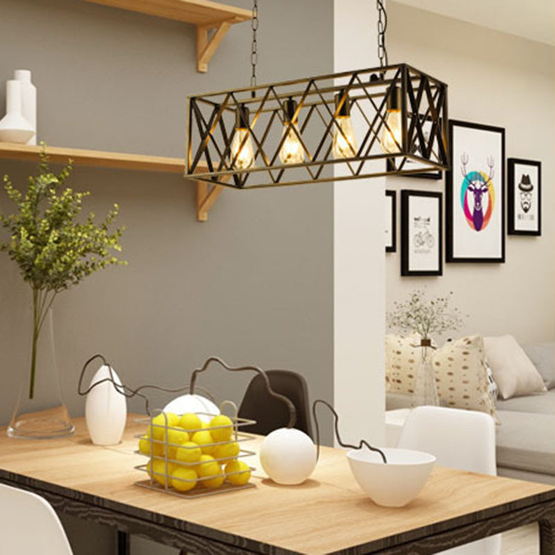 Luce a sospensione a sospensione in gabbia di ferro a 4 luci Stile industriale retrò luce appesa per bar