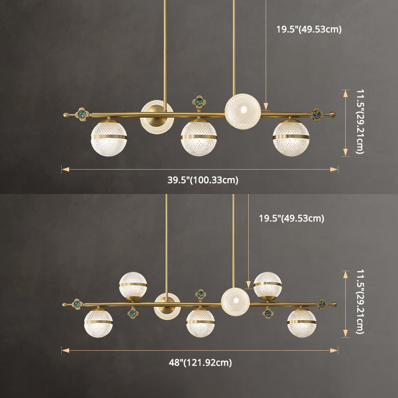 Contemporary Simplicity Brushed Brass Island Light Prismatic Glass Ball Shade Brushed Brass Hanging Pendant Light for Dining Room