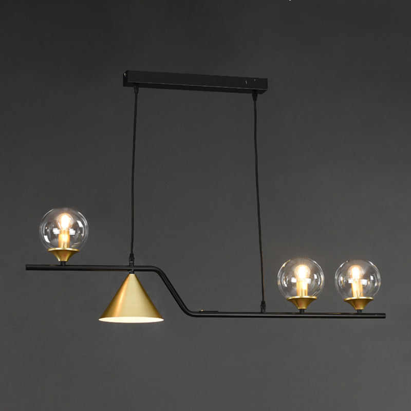Metal Linear Island Light with Glass Ball Shape Nordic Minimalist Style Metal Island Pendant for Dining Room
