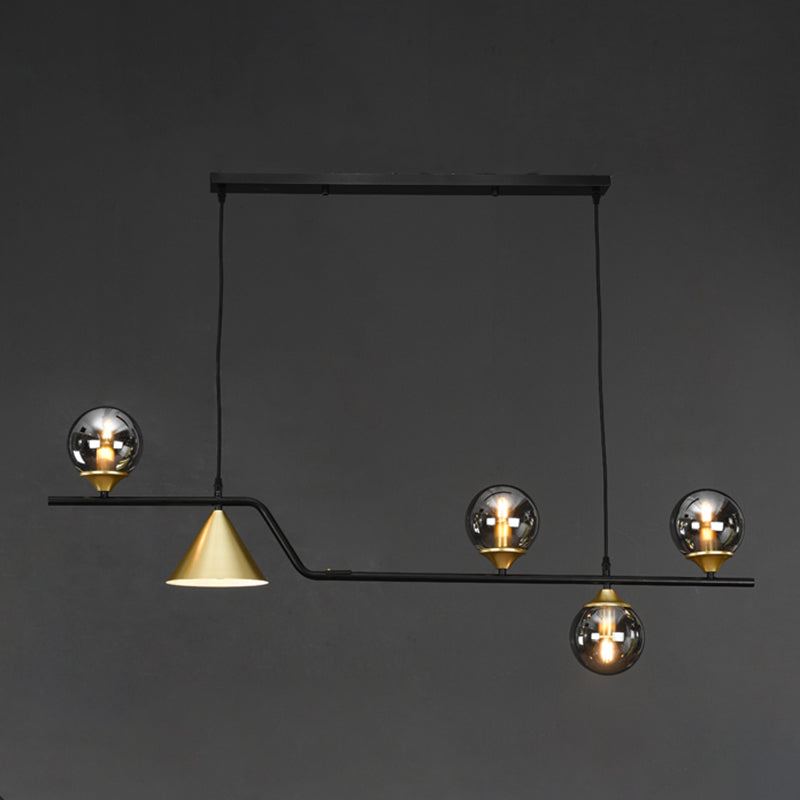 Metal Linear Island Light with Glass Ball Shape Nordic Minimalist Style Metal Island Pendant for Dining Room