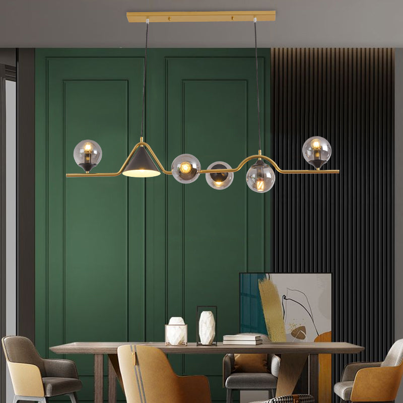 Metal Linear Island Light with Glass Ball Shape Nordic Minimalist Style Metal Island Pendant for Dining Room