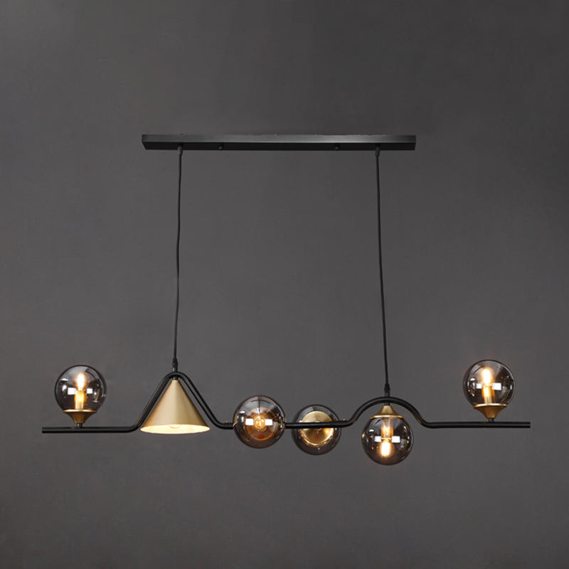 Metal Linear Island Light with Glass Ball Shape Nordic Minimalist Style Metal Island Pendant for Dining Room