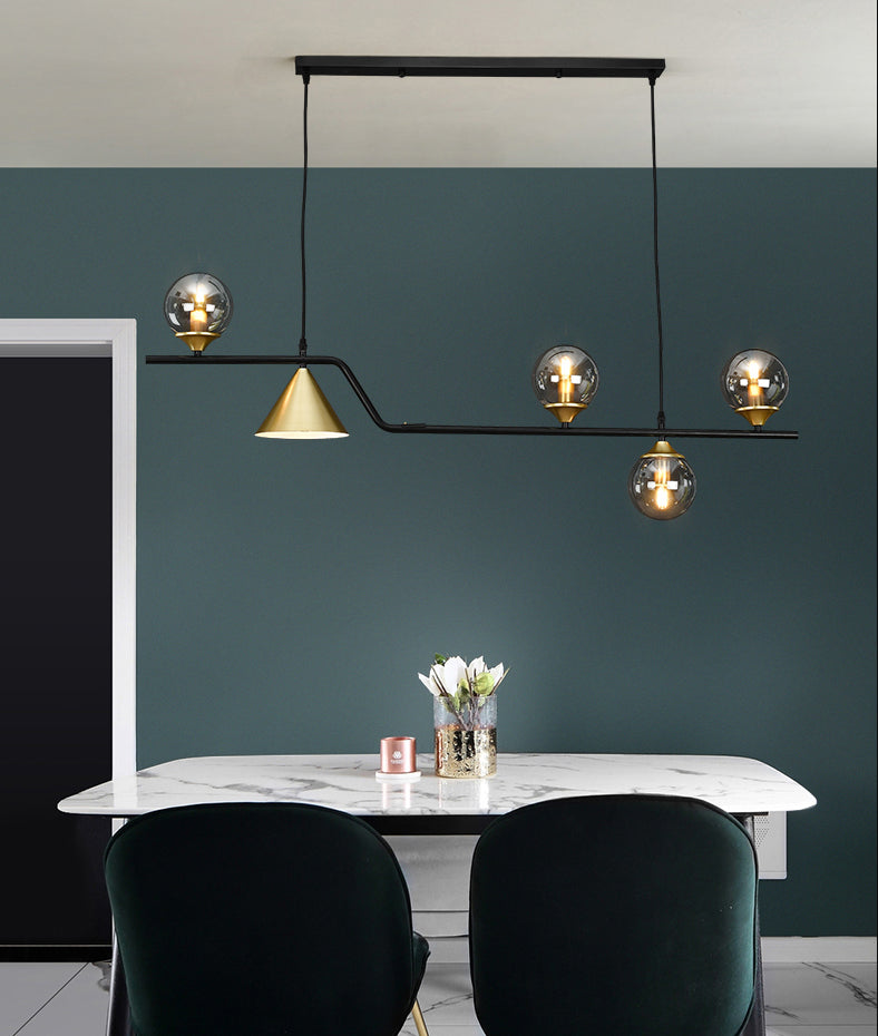 Metal Linear Island Light with Glass Ball Shape Nordic Minimalist Style Metal Island Pendant for Dining Room