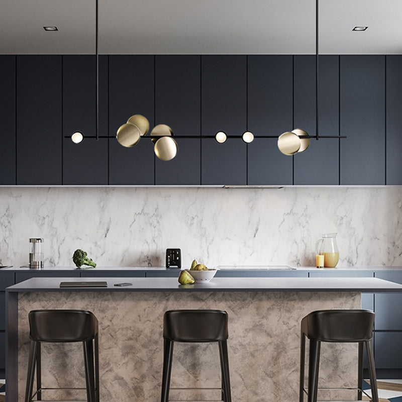 47" Wide Post Modern Metal Linear Design Island Light 9 Lights Minimalist Hanging Pendant Light in Gold