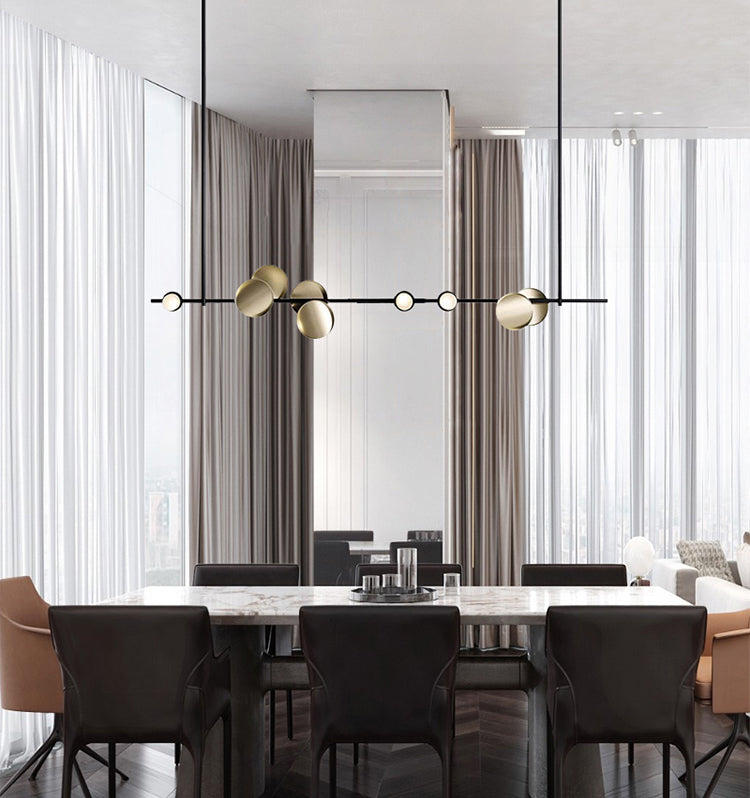47" Wide Post Modern Metal Linear Design Island Light 9 Lights Minimalist Hanging Pendant Light in Gold